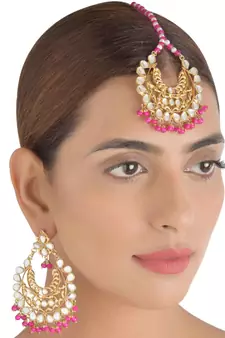 Pink Beads and Kundan Embellished Dangler Earring Set MT34