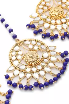 Gold Alloy Kundan Work Maang Tikka and Earring Set