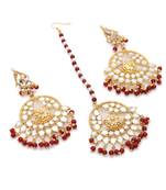 Maroon Beads and Kundan Embellished Earrings Tika Set MT45