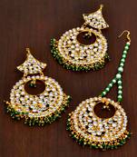 Emerald Stone and Kundan Embellished Earrings Tikka Set MT147