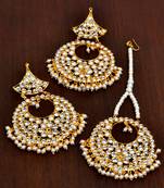 Pearl and Kundan Embellished Earrings Tikka Set MT148