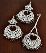 Ruby Emerald and Kundan Embellished Silver Plated Tikka MT150
