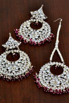 Ruby and Kundan Embellished Silver Plated Tikka MT151