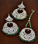 Emerald and Kundan Embellished Silver Plated Tikka MT152