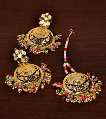 Gold Plated Multi Beaded and Leafy Earrings Tikka MT160 1