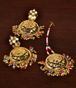 Gold Plated Multi Beaded and Leafy Earrings Tikka MT160