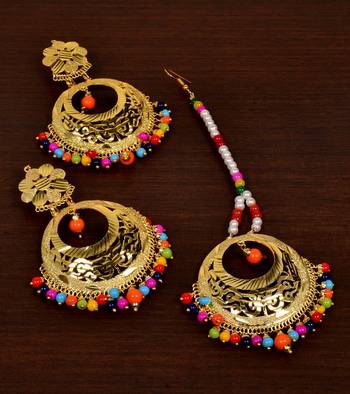Gold Plated Multi Beaded Earrings Tikka MT161 1