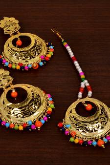 Gold Plated Multi Beaded Earrings Tikka MT161