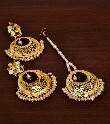 Gold Plated Pearled Designer Earrings Tikka MT162 1
