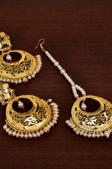 Gold Plated Pearled Designer Earrings Tikka MT162