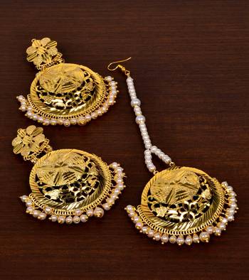 Gold Plated Pearled Designer Earrings Tikka MT163 1