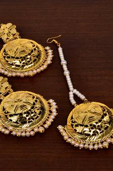 Gold Plated Pearled Designer Earrings Tikka MT163