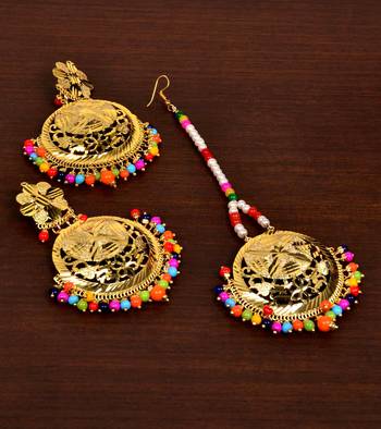 Gold Plated Multi Beaded Earrings Tikka MT164 1