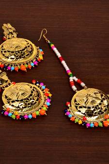 Gold Plated Multi Beaded Earrings Tikka MT164