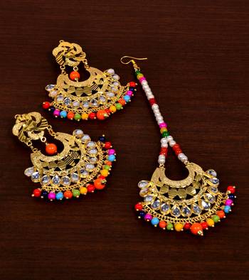 Multicolor Beads and Kundan Embellished Earrings Tikka MT165 1