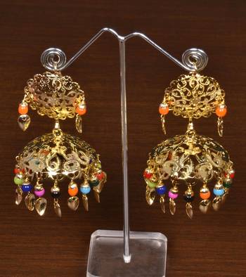 Gold Plated Designer Light Weight Jhumka with Tikka MT169 1