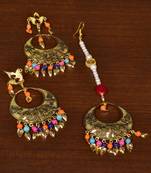 Gold Plated Designer Light Weight Danglers with Tikka MT171