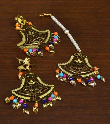 Gold Plated Designer Light Weight Danglers with Tikka MT174 1