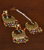 Gold Plated Designer Light Weight Danglers with Tikka MT176
