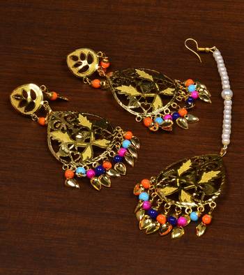 Gold Plated Designer Light Weight Danglers with Tikka MT178 1