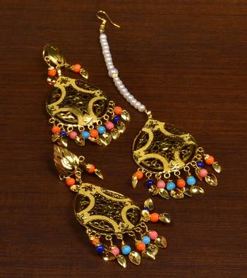 Gold Plated Designer Light Weight Danglers with Tikka MT182 1