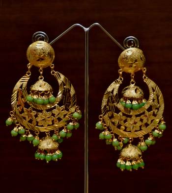 Gold Plated Parrot Beaded Dangler Earrings Tikka Set MT193 1