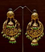 Gold Plated Parrot Beaded Dangler Earrings Tikka Set MT193