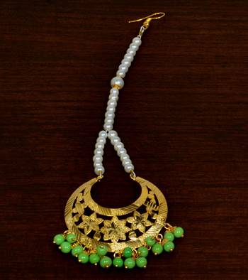 Gold Plated Parrot Beaded Dangler Earrings Tikka Set MT193 2