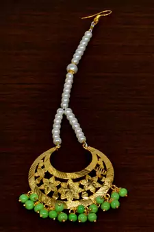 Gold Plated Parrot Beaded Dangler Earrings Tikka Set MT193