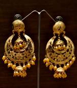 Gold Plated Yellow Beaded Dangler Earrings Tikka Set MT196