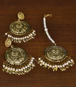 Gold Plated Beaded and Leaf Worked Earrings Tikka MT198