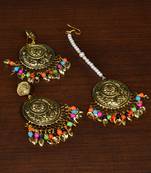 Gold Plated Beaded and Leaf Worked Earrings Tikka MT199