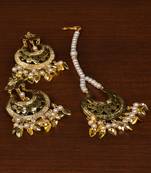 Gold Plated Beaded and Leaf Worked Earrings Tikka MT201