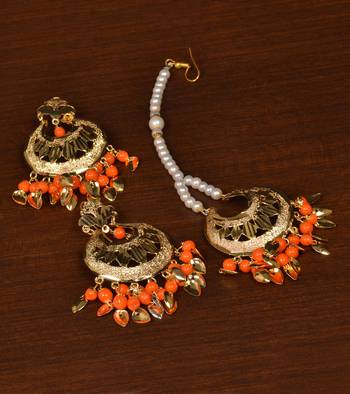 Gold Alloy Gold-Plated Beaded Chandbali Earrings with Maang Tikka 1