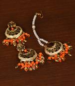 Gold Alloy Gold-Plated Beaded Chandbali Earrings with Maang Tikka