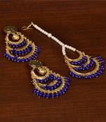 Gold Plated Blue Beaded Danglers Earrings Tikka MT208