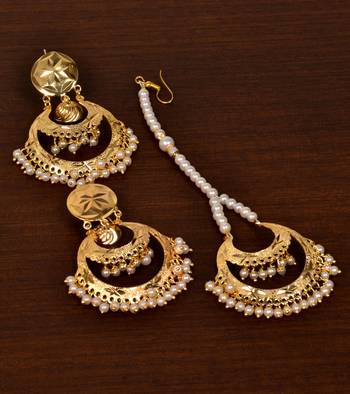 Gold Plated Beaded Earrings Tikka Set MT212 1