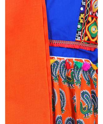 BownBee GirlsMor Print Chaniya Choli With Frill Dupatta- Orange 2