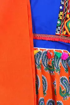 BownBee GirlsMor Print Chaniya Choli With Frill Dupatta- Orange