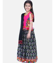 BownBee GirlsMor Print Chaniya Choli With Frill Dupatta- Black
