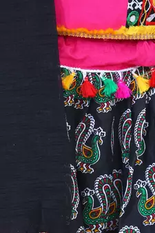BownBee GirlsMor Print Chaniya Choli With Frill Dupatta- Black
