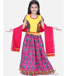 BownBee GirlsMor Print Chaniya Choli With Frill Dupatta- Pink
