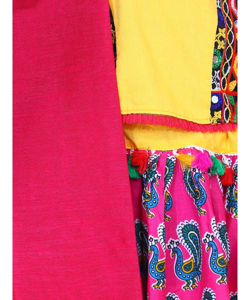 BownBee GirlsMor Print Chaniya Choli With Frill Dupatta- Pink