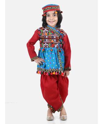 blue Full Sleeve Bandhani Kedia Dhoti Dress For Boys 1