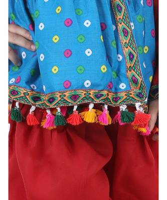 blue Full Sleeve Bandhani Kedia Dhoti Dress For Boys 4