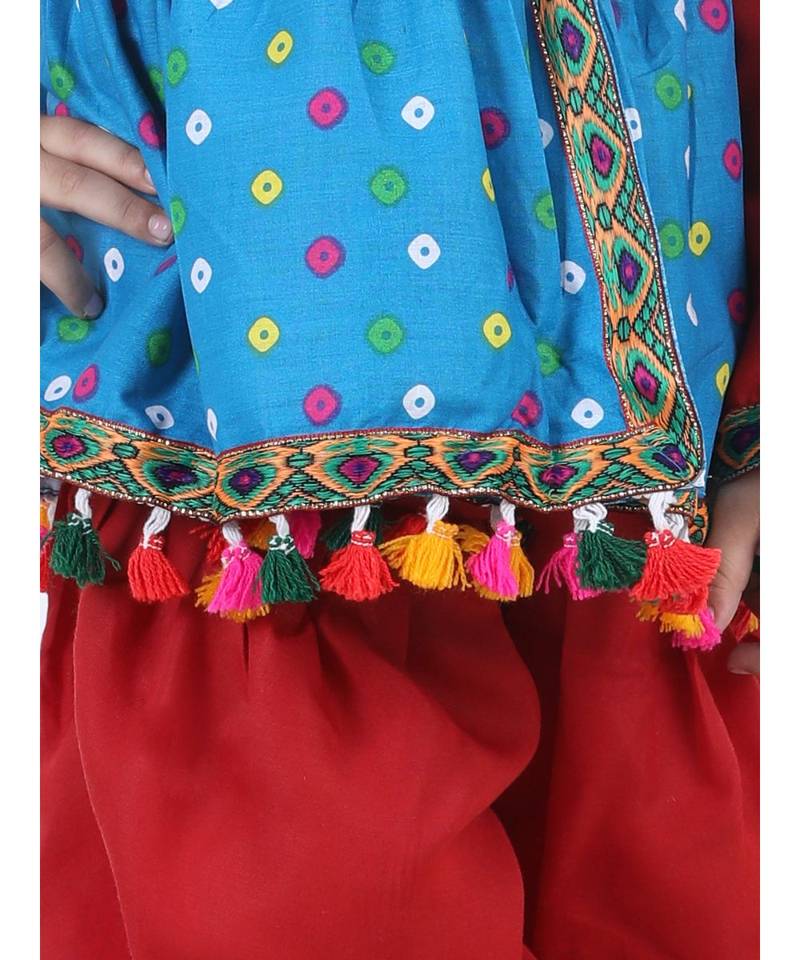 blue Full Sleeve Bandhani Kedia Dhoti Dress For Boys