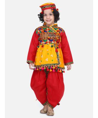 yellow Full Sleeve Bandhani Kedia Dhoti Dress For Boys 1