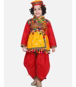 yellow Full Sleeve Bandhani Kedia Dhoti Dress For Boys