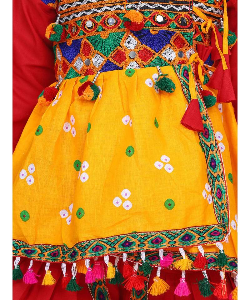 yellow Full Sleeve Bandhani Kedia Dhoti Dress For Boys
