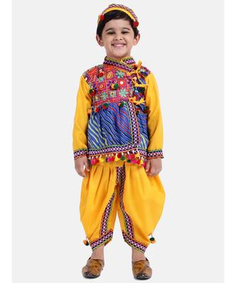 yellow Embroidery Laheriya Print Kedia Dhoti 1
